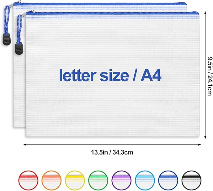 EOOUT 24pcs Mesh Zipper Pouch Bags, for Organizing Storage, Waterproof Zipper Pouches, Letter Size, File Bags for Toys, Puzzle, Board Games