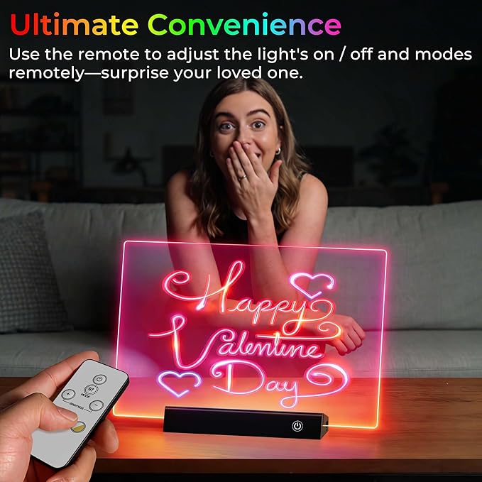 Rechargeable 11.8”×7.9” Glow Doodle LED Note Board with Colors,2 Modes&7 Colors with Remote Control,LED Drawing Board for Office/Café/Home Decor&Message,Birthday/Easter/Holiday Gifts,Black