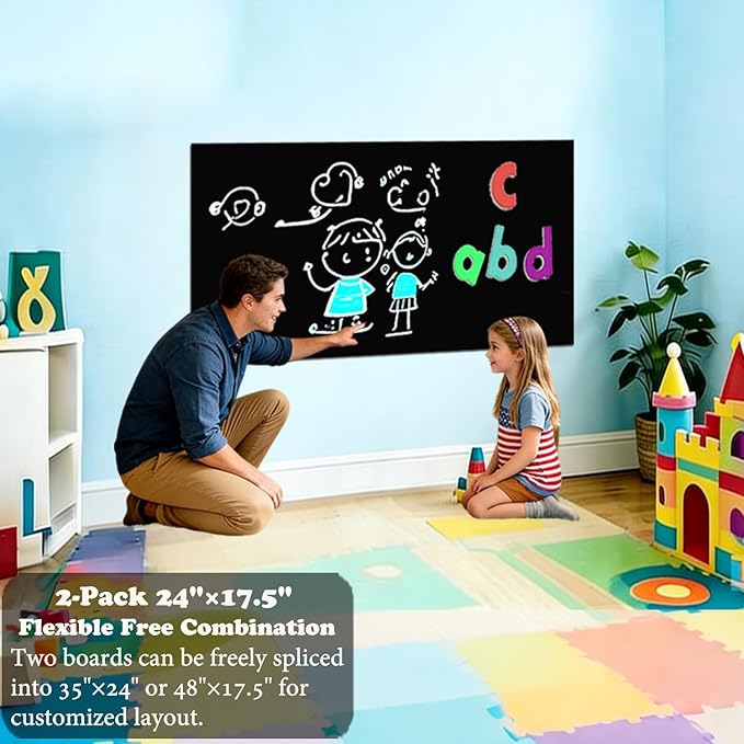 2 Pcs Magnetic Chalkboard Contact Paper for Wall 24"x17.5" Self Adhesive Chalk Board Wallpaper Peel and Stick Chalkboard Magnet Contact Paper Alternative Blackboard Paint