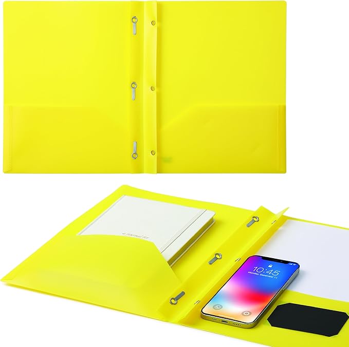 Mr. Pen- Plastic Folders with Pockets and Prongs, 36 Pack, Letter Size, Yellow, Flexible Plastic Folders with Prongs and Card Slot