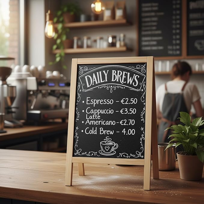 Henoyso 2 Pcs Double-Sided Tabletop Chalkboard Sign, 16"x10" Easel Rustic Wood Frame Small Chalkboard with 2 Erasers for Menu Cafes, Restaurants, Weddings Home Decor(Wooden)