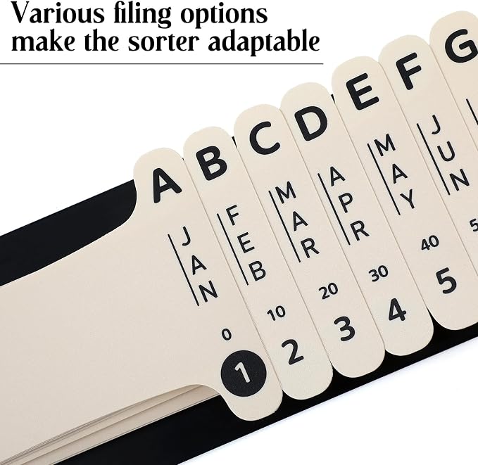 PerKoop Plastic All-Purpose Document Sorter Alphabetical File Organizer Compact Upright Space Saving Paper Organizer for File Office,Beige,2.52 x 23.5 Inches (2 Sets)