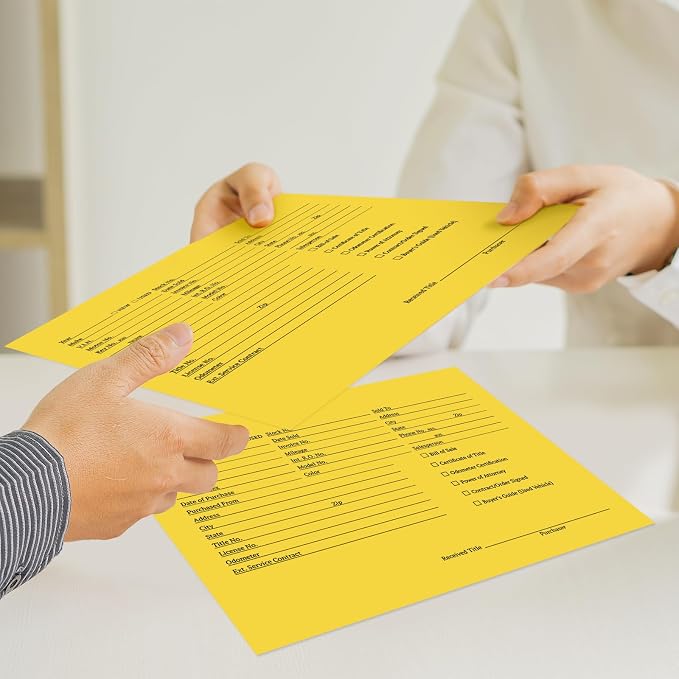 100 Pack Vehicle Deal Jackets for Dealerships, 9X12 Inch Printed Vehicle Deal Envelopes, Car Sales Deal Folders, Dealer Record Envelopes (Yellow)