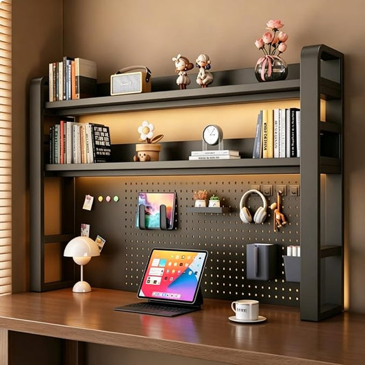 Desk Shelf Organizer with Pegboard & Storage Parts, 45kg Heavy Duty Desk Hutch, Desktop Storage Rack for Office & Home Office Shelves Black Shelf/Blackboard (3-Tier) 45.3×10×36.7"