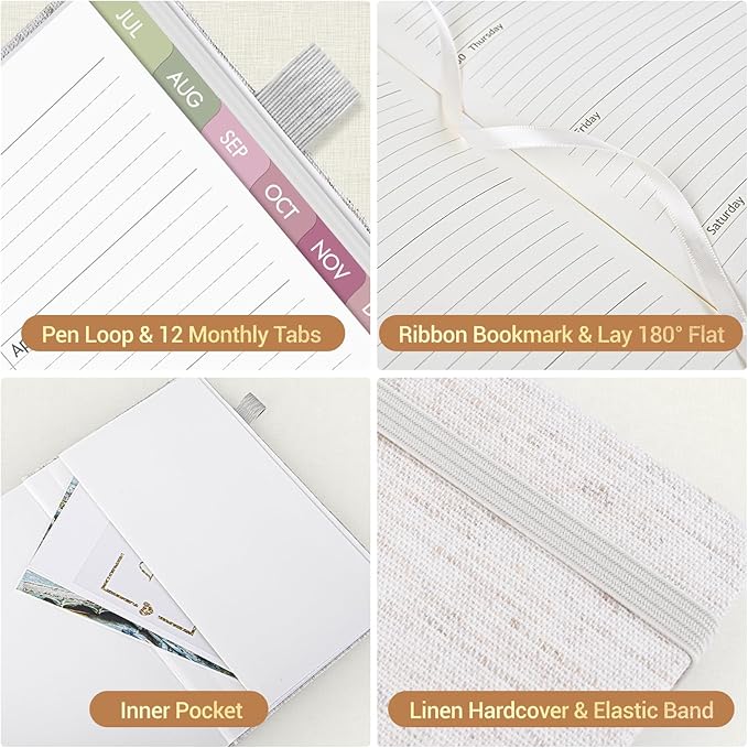 2026-2027 Planner Weekly and Monthly, Jul 2026 - Jun 2027, A5 Linen Cover Calendar Planner 2026-2027, Agenda Book with Colorful Monthly Tabs, Inner Pocket (5.8" x 8.3", Beige)