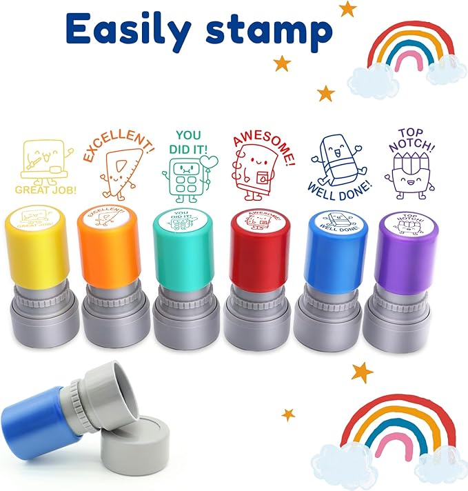 6-Piece Set of Teacher Stamps - Stationery Cute Motivational Scoring for Grading Teacher Stamp Self Inking Stamp Behavior Stamps for Teachers Grading (Regular)