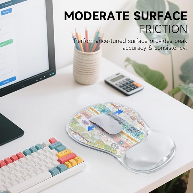 AUPET Ergonomic Mouse Pad with Gel Wrist Support – Non-Slip Mouse Mat with Comfortable Memory Gel Cushion – Relieves Wrist Pain – Designer Pattern for Home Office & Gaming (Folk Art Stripe)
