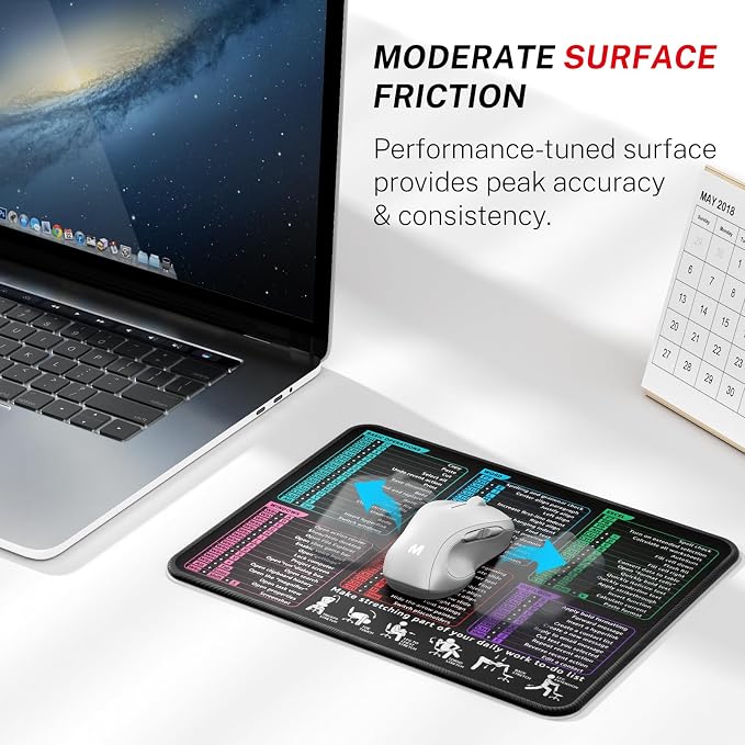MROCO Essential Office & Gaming Mouse Pad, 8.5 x 11 Inch, Shortcuts | Anti-Fray Stitched Edges, Quick Shortcut Reference, Non-Slip Rubber Base, Water and Stain Resistant Protection