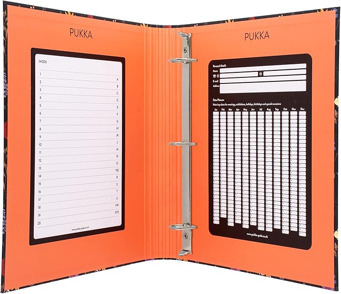 Pukka Pad, Bloom A4 Preloaded 3-Ring Binder – Includes Personal Details and Planner Pages – Comes Preloaded with 5-Part Dividers – Standard 3-Ring Mechanism - Black