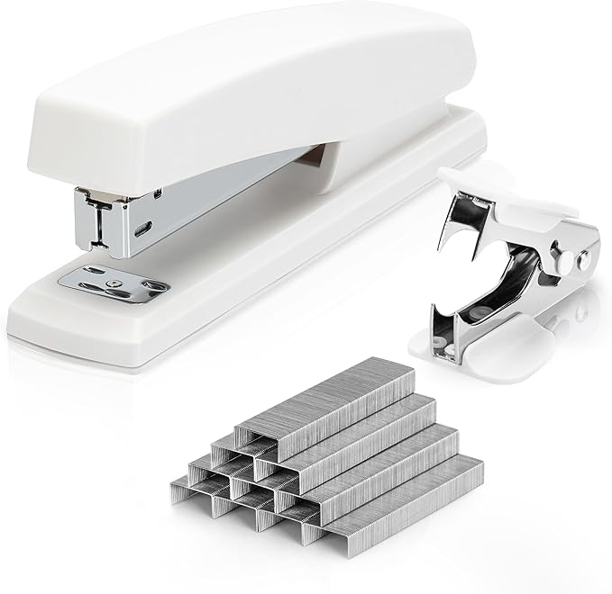 Deli Stapler, Desktop Stapler, Office Staplers, 25 Sheet Capacity, Includes 1000 Staples and Staple Remover, White