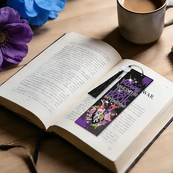 8 Pieces Dark Romance Diamond Art Bookmarks 5d Beaded Bookmark Acrylic Tassel Bookmark for DIY Making Beginners Adults Arts Craft Supplies (Dark Romance)