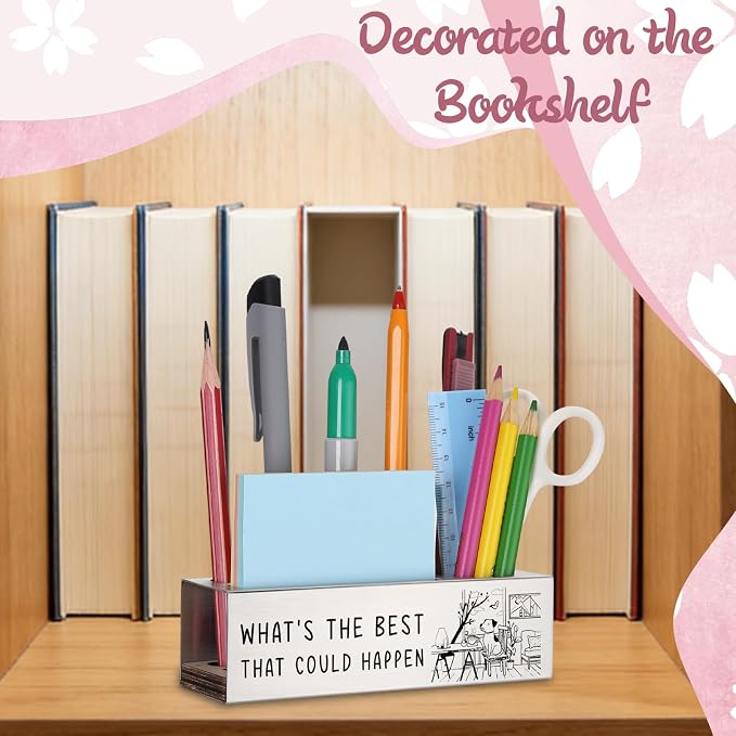 WINOESHE Stainless Steel Pencil Holder with What's The Best That Could Happen & Optimistic Dog Design, Positive Office Gift for Team Member, Uplifting Desk Organizer for Work Friend HUE25