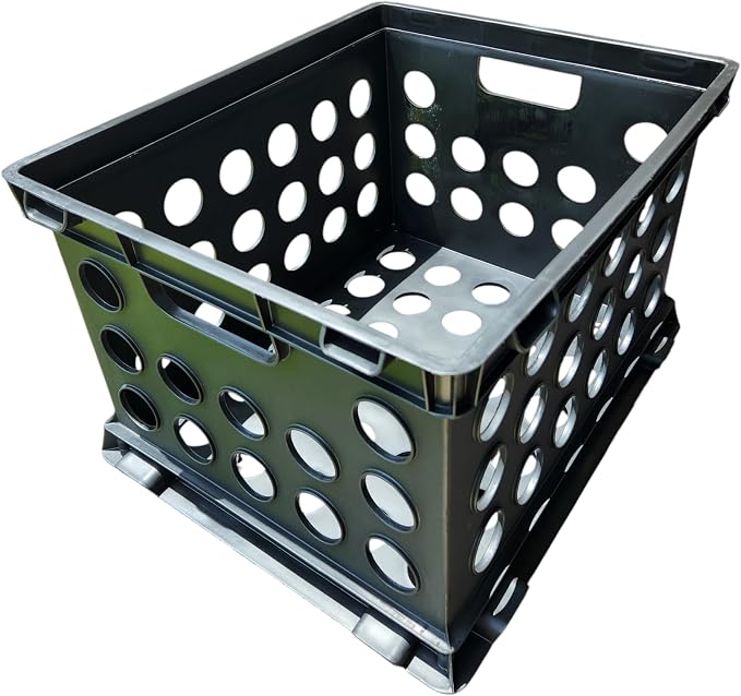 File Crate, Stackable Plastic Storage Bin with Handles,Organize Files at Home, Garage, Office, School, Black