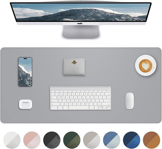 AFIING Desk Pad Protector 23.6" x 13.7" - Non-Slip Waterproof PU Leather Desk Mat for Mouse, Keyboard, Laptop, Office and Home Workspace (Light Grey)