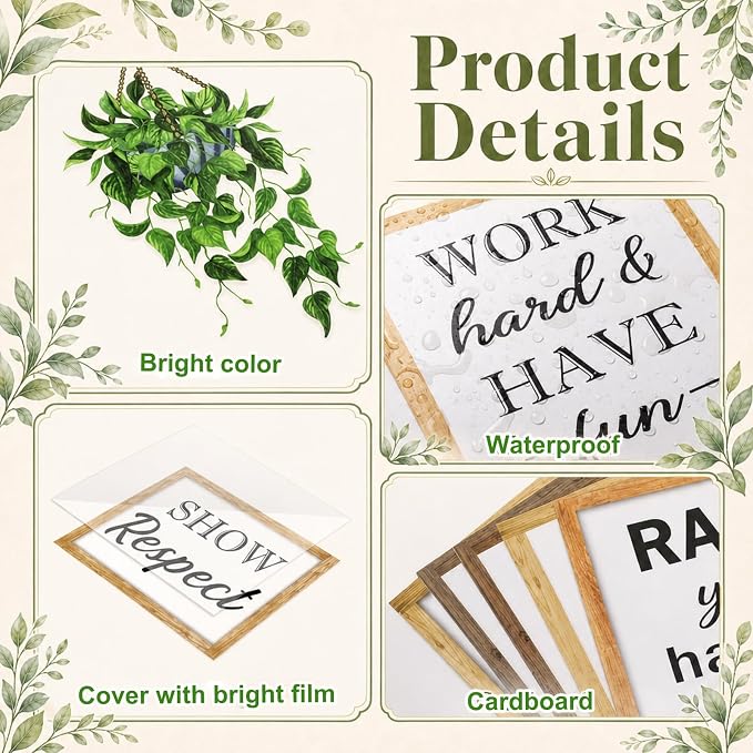 Qilery Class Rules Bulletin Board Decorations, Farmhouse Motivational Classroom Decor Set with Plant Wood Shelf Cutouts, Positive Behavior Quotes for Teacher Supplies, School Wall and Door Display