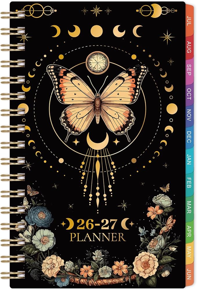 Pocket Calendar 2026-2027 - Pocket Planner 2026-2027 for Purse, Jul.2026 - Jun.2027, 4.1'' × 6.8'', Weekly Monthly Planner with Colorful Month Tabs, Strong Twin-wire Binding, Small Daily Academic Calendar - Butterfly