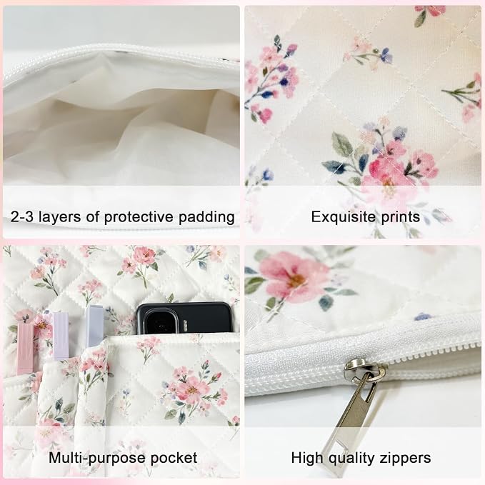 Bible Bags for Women with Bible Study Supplies Kit, Quilted Pink Flower Bible Cover Case, Bible Cover with Zipper & Pockets, Bible Bag, Bible Covers for Girls,10x8 Inch