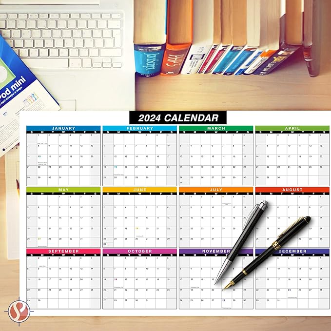 2024 Full Desk Calendar - 11 x 17” Large Size 12 Month Planner - 2 Sided Vertical/Horizontal Reversible - Printed on Thick & Durable 80lb Cardstock (216 gsm) - 2 Per Pack