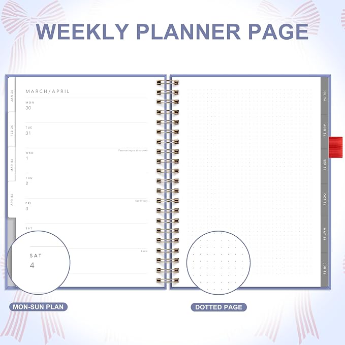 And Per Se 2026 Planner, A4 Size-Daily, Weekly & 18-Monthly Planner, Daily Schedule, Monthly Tabs, 100 GSM Thick Paper(Bowknot Pattern)
