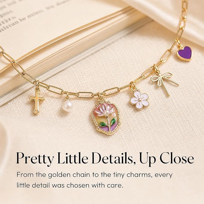 Floral Pearl Heart Bow Bible Charm Chain - Christian Biblebook Accessory Faith Gift, Scripture Bookmark Decor for Bible Spine Edge, Religious Charms for Book Lovers