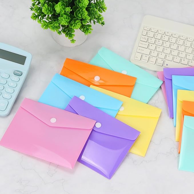Plastic Envelopes 10 Pack Clear Document Folders，Plastic Envelopes with Snap Closure, Poly Folder File Folder for School Home Work Office Organization (9.4 * 6.7 inch)