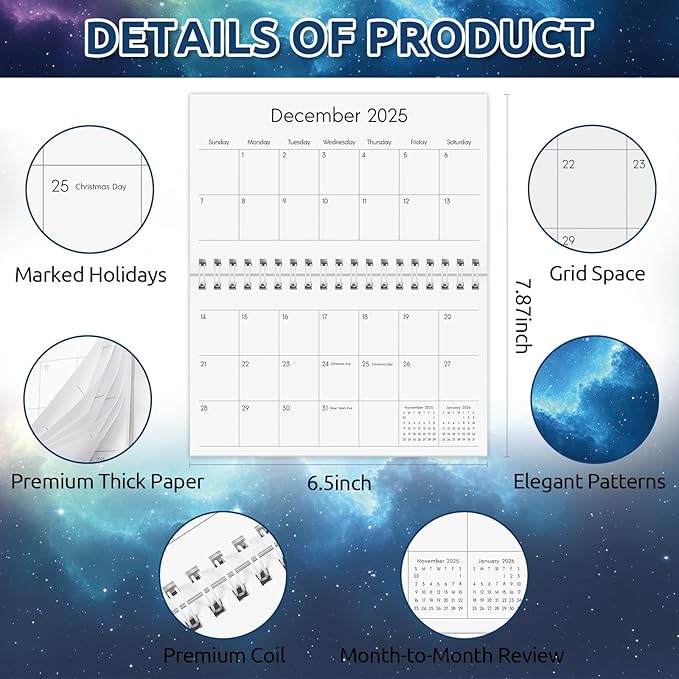 KONVINIT Pocket Calendar 2025-2027, Small Pocket Calendar 2026 for Purse - 3.5”×6.5” - Runs from July 2025 until December 2027, 2026 Monthly Planner with Coil for Organizing