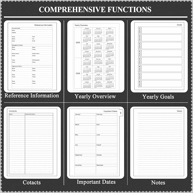 Tiankool Planner 2026, Jan 2026 - Dec 2026 Weekly Monthly Planner with 12 Monthly Tabs and Elastic Closure, Inner Pocket, Round Corner,5.8" x 8.25"- Black