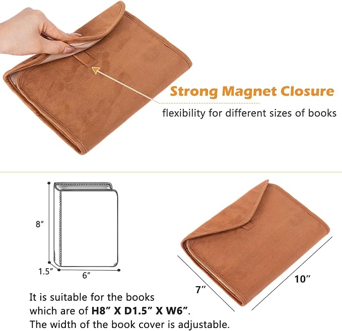 Reusable Adjustable Book Cover with Strong Magnetic Closure – Soft Protective Book Sleeve for Paperback & Hardcover, Fits 8" x 6" x 1.5" Books, Reusable & Flexible Book Protector