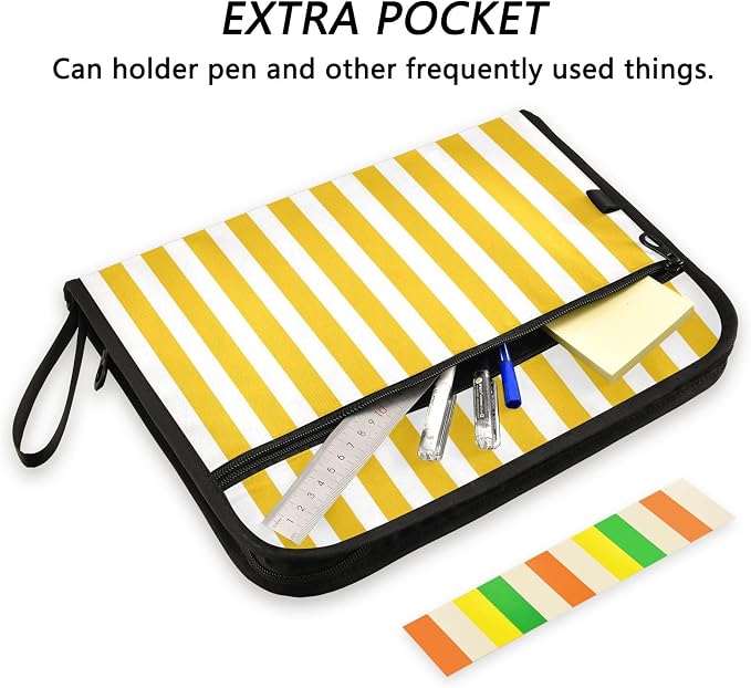ALAZA Yellow White Striped 13 Pocket Expanding File Folder with Labels, Accordion File Folder File Organizer Letter A4 Paper for Office School Student