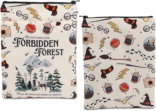 BLUPARK Book Cover - HP Forbidden Forest bs - Off White Cotton Canvas Zipper Book Cover for Paperbacks & Hardcovers