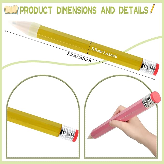 Tinlade 6 Pcs Wooden Jumbo Pencils for Prop, Funny Huge Giant Pencil 14 Inch for Home and School Supplies, Kids, Preschoolers(14 Inch)