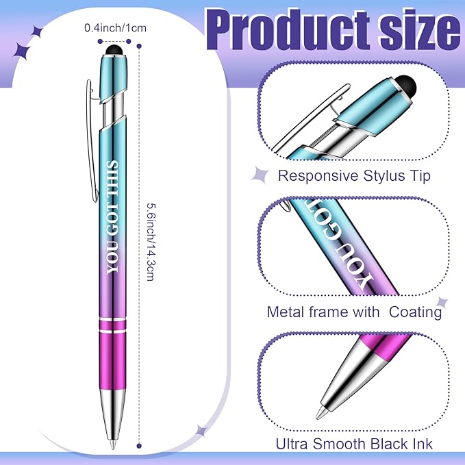 Zonon 12 Pcs Inspirational Pens Gift Set Funny Ballpoint Pen with Stylus Tip Motivational Graduation Gifts Bulk for Teacher Coworkers Nurse School Office Supplies(Plating Color,Motivational Style)