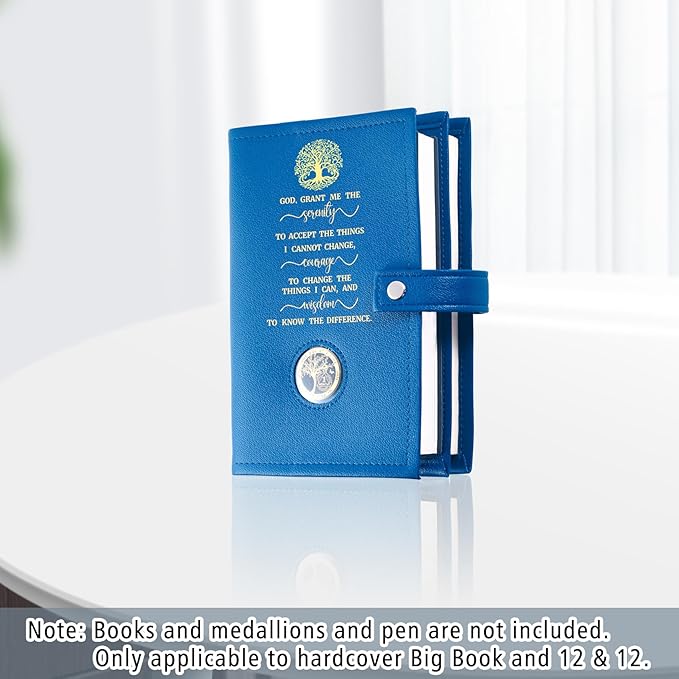 LParkin Double AA Big Book Cover with Coin Holder, PU Leather AA Book Covers for Hardcover, Fits AA Big Book and 12 Steps & 12 Traditions, Premium Design God Grant Me The Serenity Cover