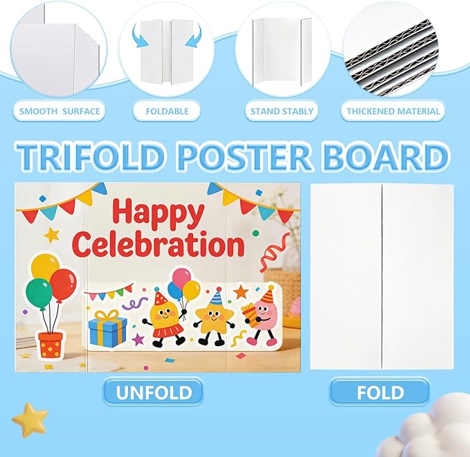 KISOY 4 PCS 26" x 17" Trifold Poster Board,White Display Board for School Projects and Presentations (4, 26 x 17 Inches)
