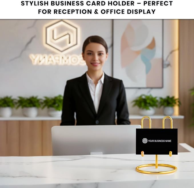 Gold Business Card Holder | Multipurpose Gold Phone Stand & Stainless Steel Business Card Holder for Women | Metal Business Card Organizer for Desk Office Reception