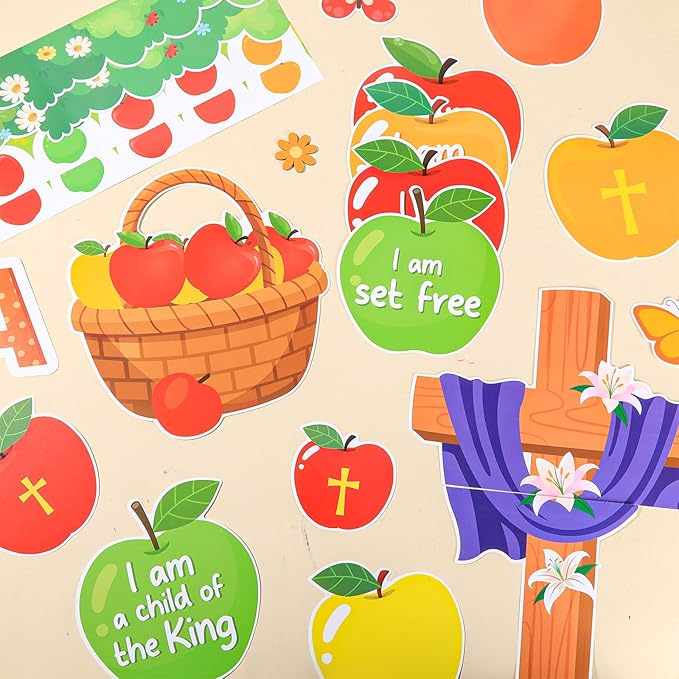 gisgfim Apple Tree Christian Bulletin Board Decorations Set Fall Religious Inspirational Paper Cutouts Jesus Bible Bulletin Board Decor for Sunday School Classroom Chalkboard Wall