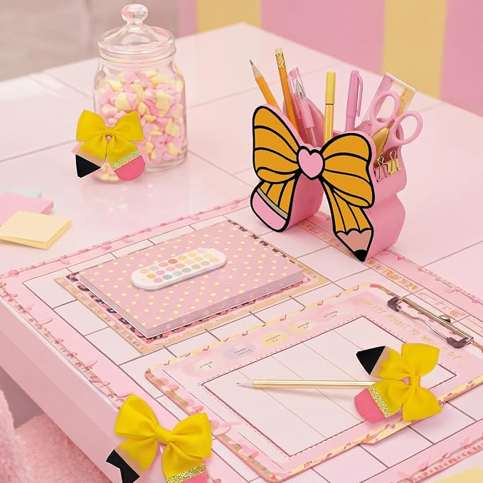 Tenceur Pencil Bow Pen Holder for Desk Large Capacity Bow Pencil Holder Coquette School Supplies Set Desk Organizer Cute Teacher Office Decor Makeup Brush Holders Back to School Gift for Girls Women