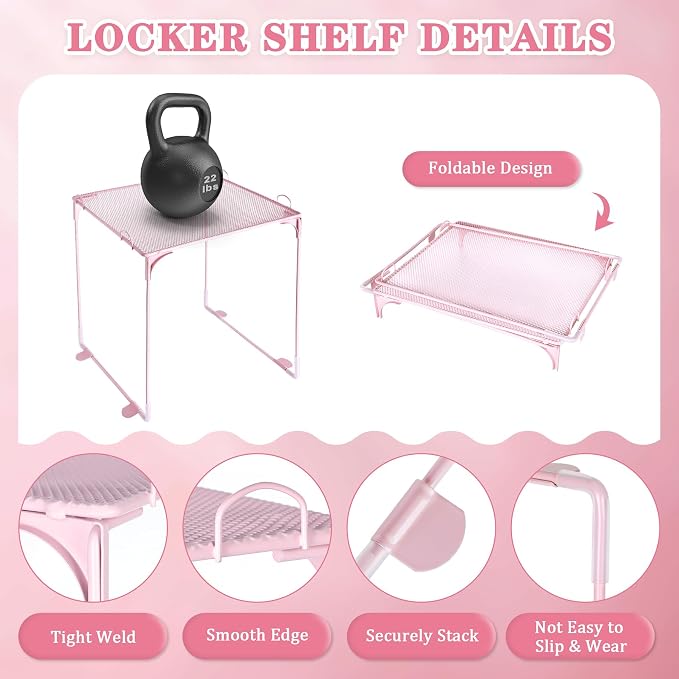 AKONEGE 11 PCS Locker Accessories Kit Pink Locker Organizer Decorations Supplies Includes Folding Shelf, Magnetic Mirror & Whiteboard, Pen Holder, Dry Erase Markers, Magnets, Back to School Essentials