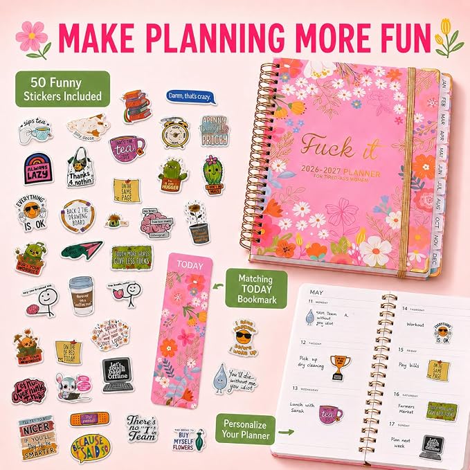 Fuck it Planner Calendar 2026-2027 - A5 6.2*8.5" Weekly Monthly Swear Notebook for Goals Productivity, Fucking Sweary Daily Agendas Organizer Get Shit Done Journal, Funny Gifts for Tired Women, Pink