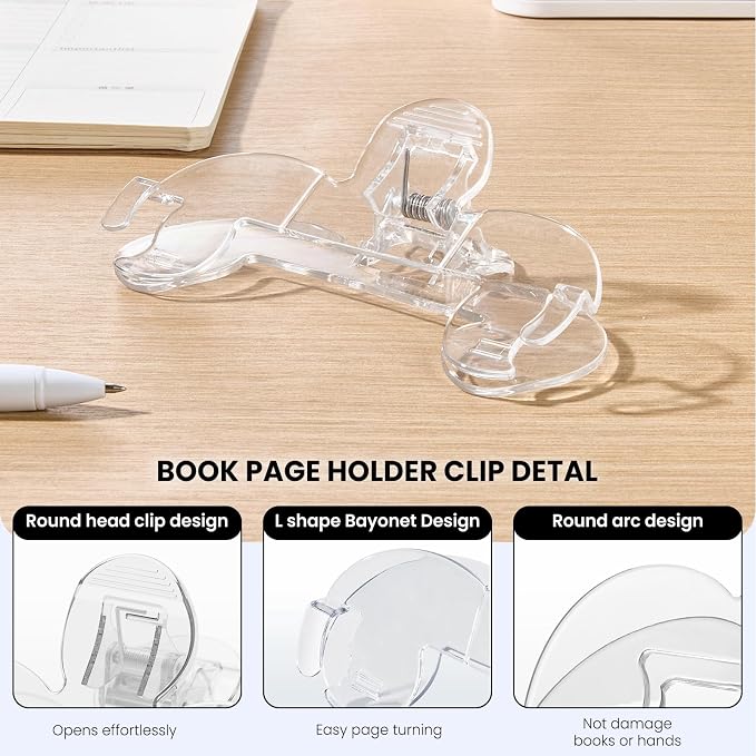 Transparent Book Page Holder for Reading, Large Book Clips to Hold Book Open, Page Holder Clip for Fixing Music Book, Page Marker for Teaching, Cooking