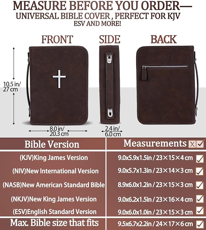 Vegan Leather Bible Cover Case, Bible Bag with Phone Pocket, Bible Case for Men Women, Christian Gift Box Packaging (Brown)
