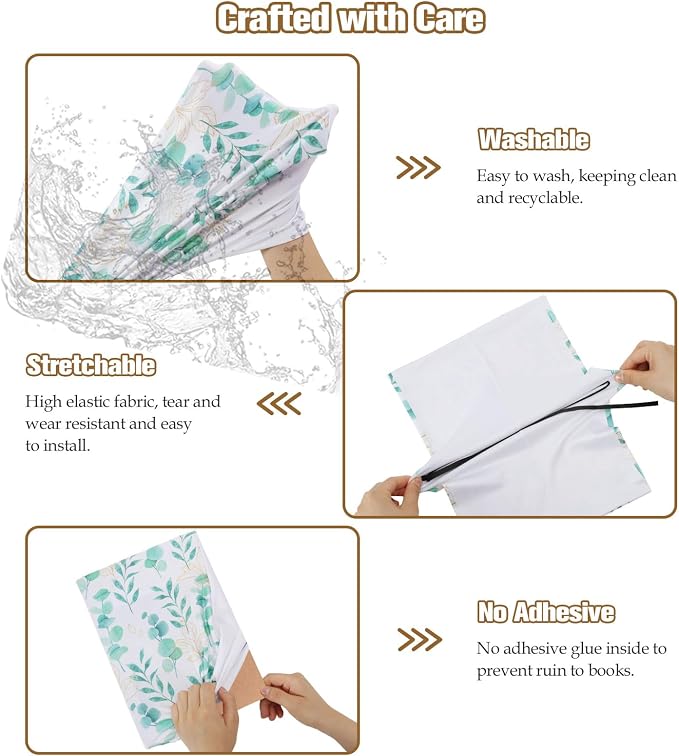 MoKo Book Cover, Stretchable Reusable Jumbo Book Cover Protector for Textbook Hardcover Books up to 9x11 in, Fabric Books Sox, Back to School Supplies, 7 Pcs, Flowers