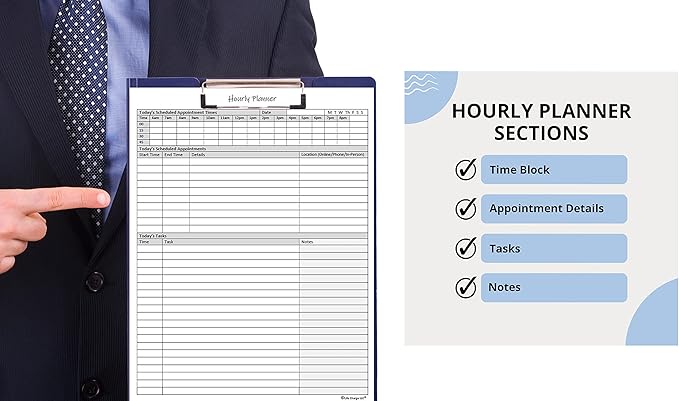 Life Charge Hourly Planner Notepad. 60 Page Planning Pad w/Appointment Time Block, Task Log List & Note Sections. For Office Work Schedule & Time Management. 8.5 X 11, A4 Sheets.