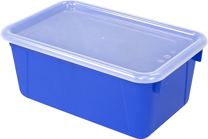 Storex Small Cubby Bins – Plastic Storage Containers for Classroom with Non-Snap Lid, 12.2 x 7.8 x 5.1 inches, Blue,(62408U05C) (Pack of 5)