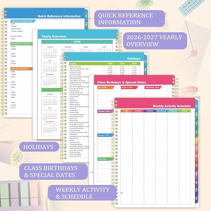 Teacher Planner 2026-2027 - 2026-2027 Teacher Lesson Planners from JULY 2026 - JUNE 2027, 9 ''x 11 '', Academic Planner for School Year, Inner Pocket, Colorful Tabs