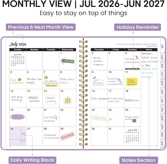 8.5" x 11" Academic Planner 2026-2027, Weekly & Monthly Calendar Planner Book, July 2026 – June 2027, Large Hardcover Organizer with Tabs, Perfect for Teachers, Students, Women & Men – A4, Lavender
