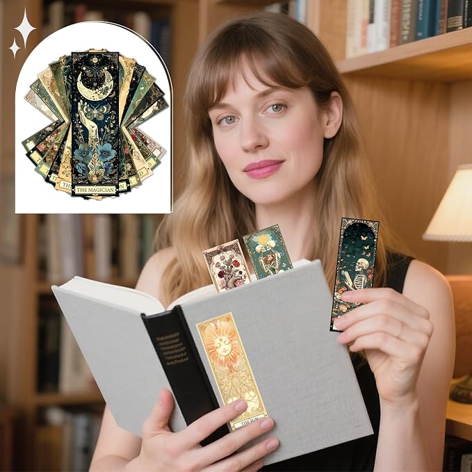 Wxiben Tarot Cards Bookmarks Gifts - 60 Pcs Fantasy Skull Bookmarks for Women Dark Romance Book Marks Moon Owl Butterfly Book Markers Page Marker Clip for Students Teachers Bookish Book Lovers Reading