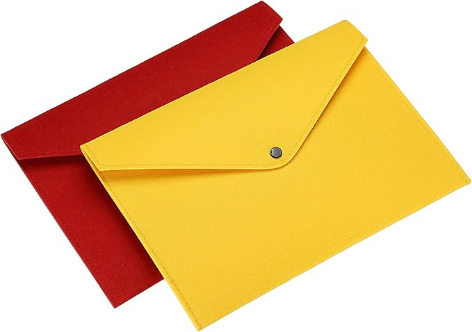 PATIKIL File Bag Felt Folder 2 Pack A4 Envelope Document Storage Pouch Organizer for Office Business, Red Yellow