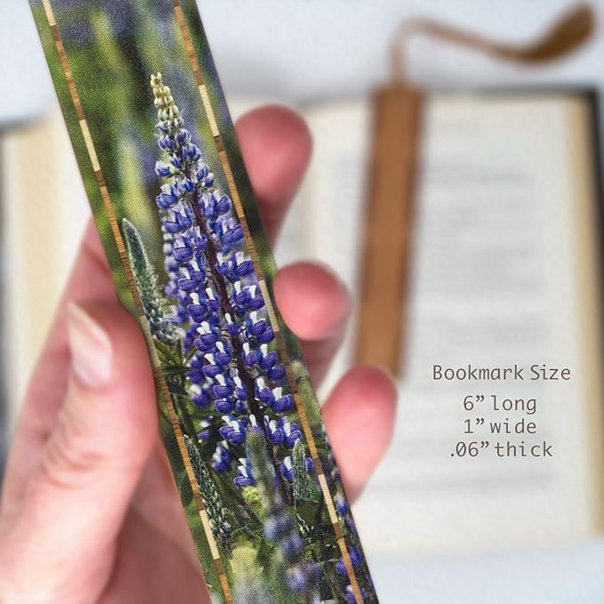 Blue Lupine Wildflowers Personalized Wooden Bookmark | Custom Botanical Wildflower Gift for Flower Lovers, Plant Lovers, Nature Lovers, Gardeners & Readers | Handmade in the USA
