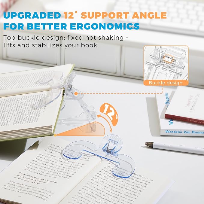 ZZWS Book Clip, Book Page Holder for Reading, 2 PCS Transparent Book Clip Adopts 12° Scientific Rack, Portable Book Clips to Hold Book Open, Fixing Manuscripts, Suitable for Teacher Clerk